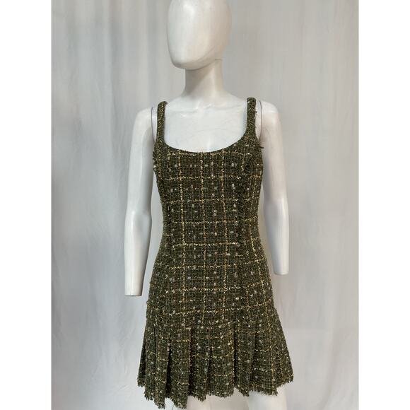 Ramy Brook 'Shane' Green Cotton Metallic Tweed Mini Dress Size 6 - Picture 2 of 5
